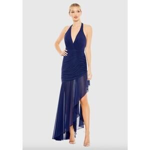 MAC DUGGAL Dress Size 4 Evening Gown Asymmetrical Ruffle Hem Navy NEW